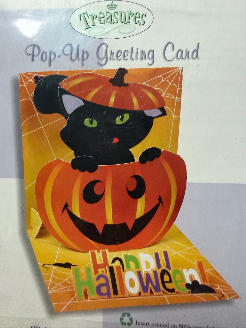 Black Cat Pumpkin Pop-Up Greeting Card - Orange/Black Up with paper New